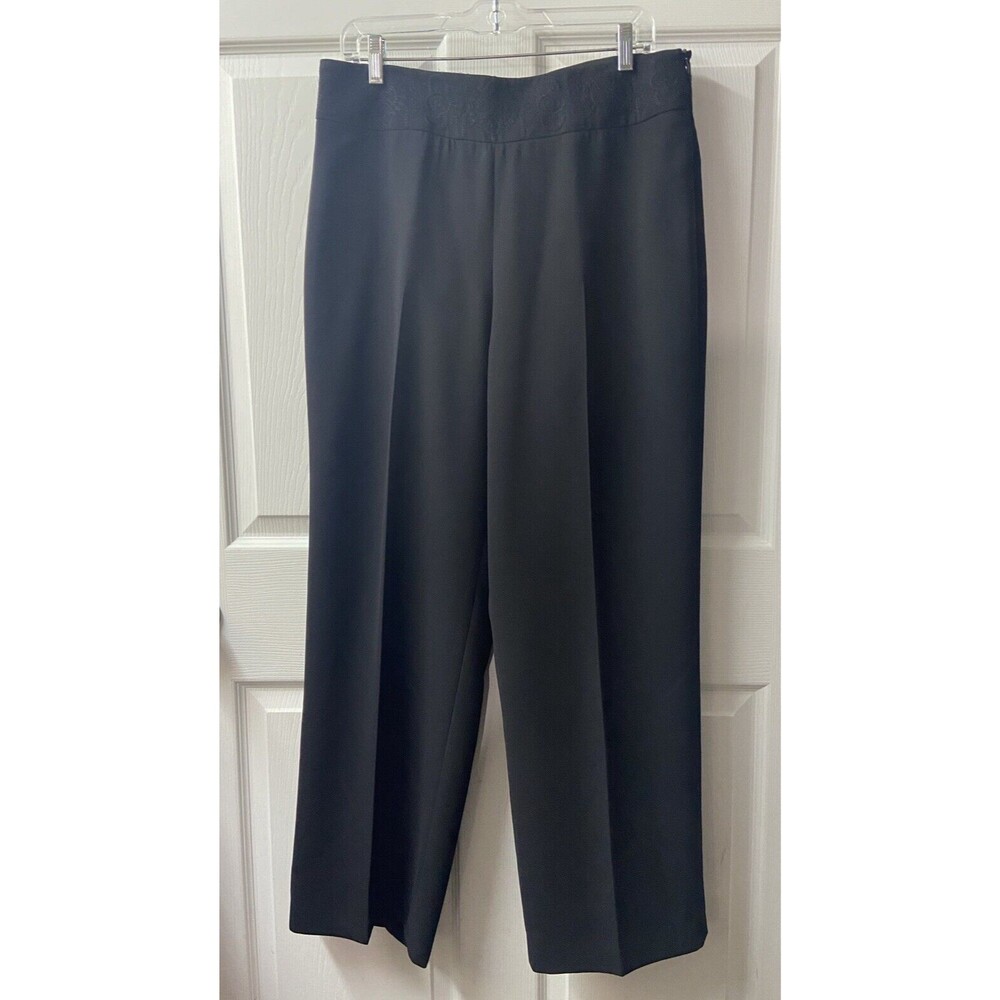 Josephine Chaus Slacks Womens Plus Size 14 Lined Pants Wide Leg Embroided Waist